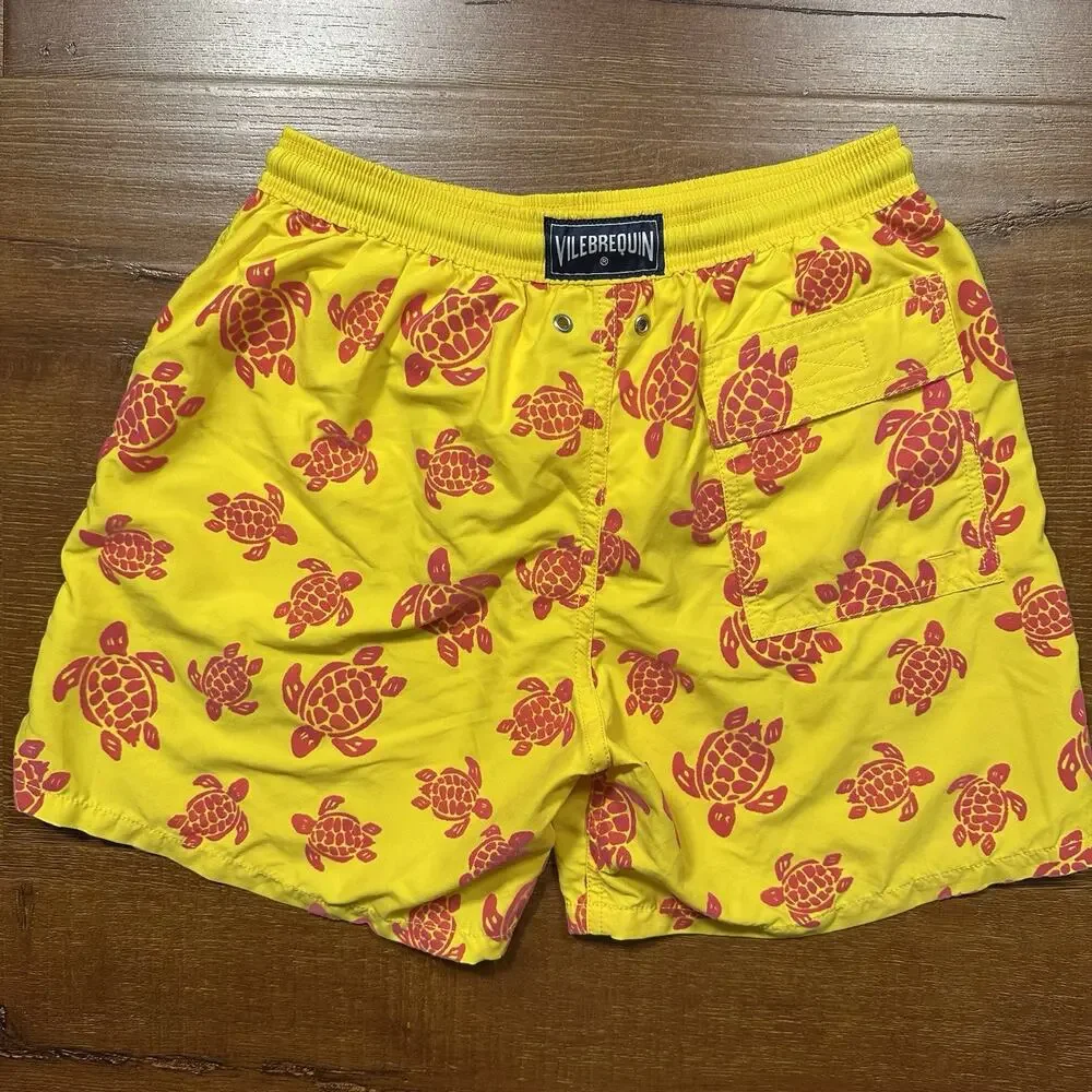 Vilebrequin Swim Trunks Youth Boys 14 Yellow Sea Turtle Mesh Lined Board Shorts